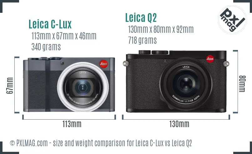 Leica C-Lux vs Leica Q2 size comparison