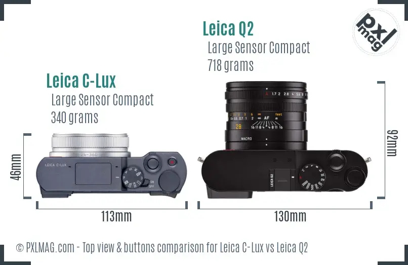 Leica C-Lux vs Leica Q2 top view buttons comparison