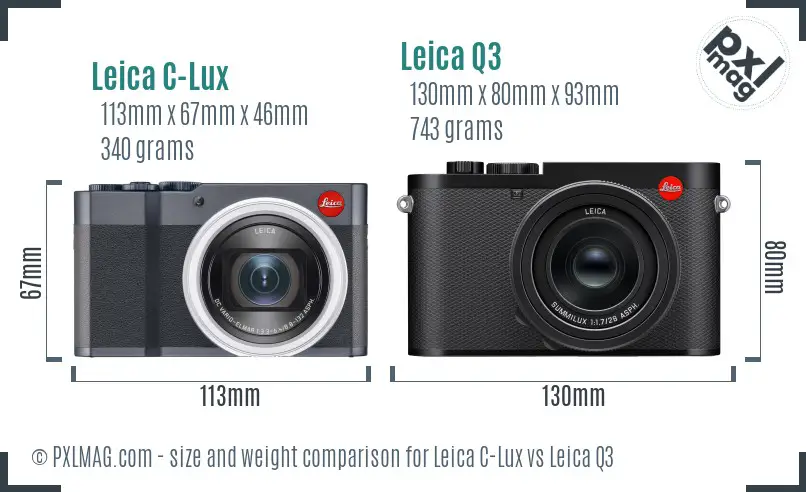 Leica C-Lux vs Leica Q3 size comparison