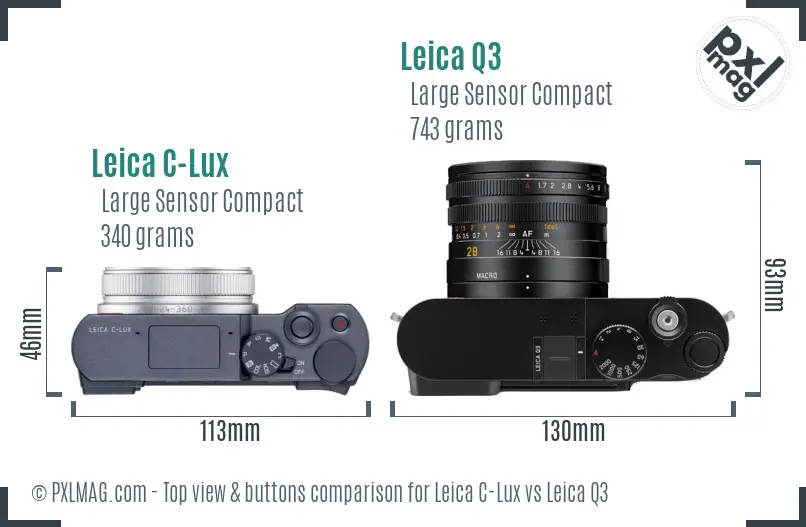 Leica C-Lux vs Leica Q3 top view buttons comparison