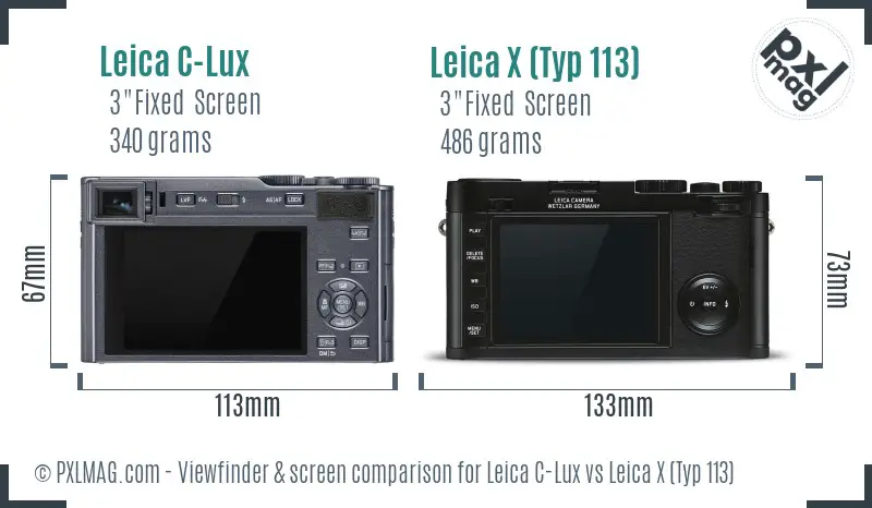 Leica C-Lux vs Leica X (Typ 113) Screen and Viewfinder comparison