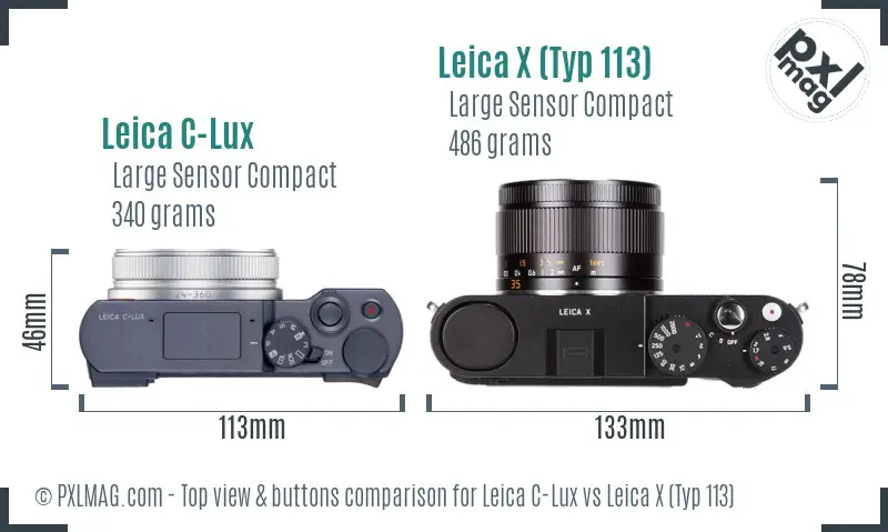 Leica C-Lux vs Leica X (Typ 113) top view buttons comparison