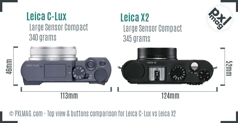 Leica C-Lux vs Leica X2 top view buttons comparison