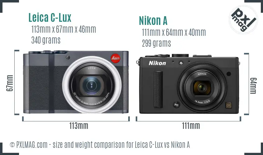 Leica C-Lux vs Nikon A size comparison