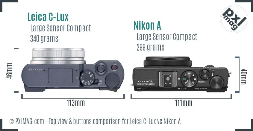 Leica C-Lux vs Nikon A top view buttons comparison