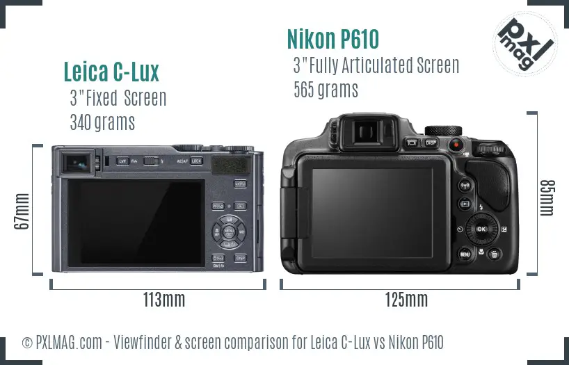 Leica C-Lux vs Nikon P610 Screen and Viewfinder comparison