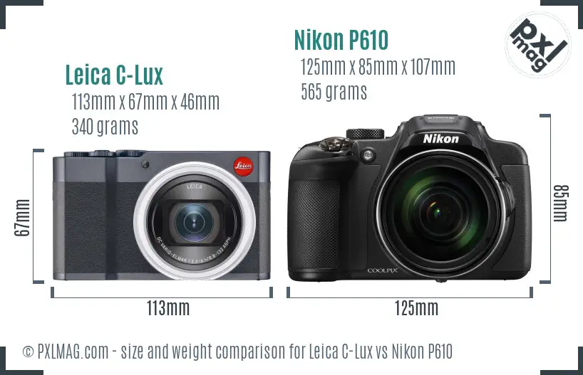 Leica C-Lux vs Nikon P610 size comparison