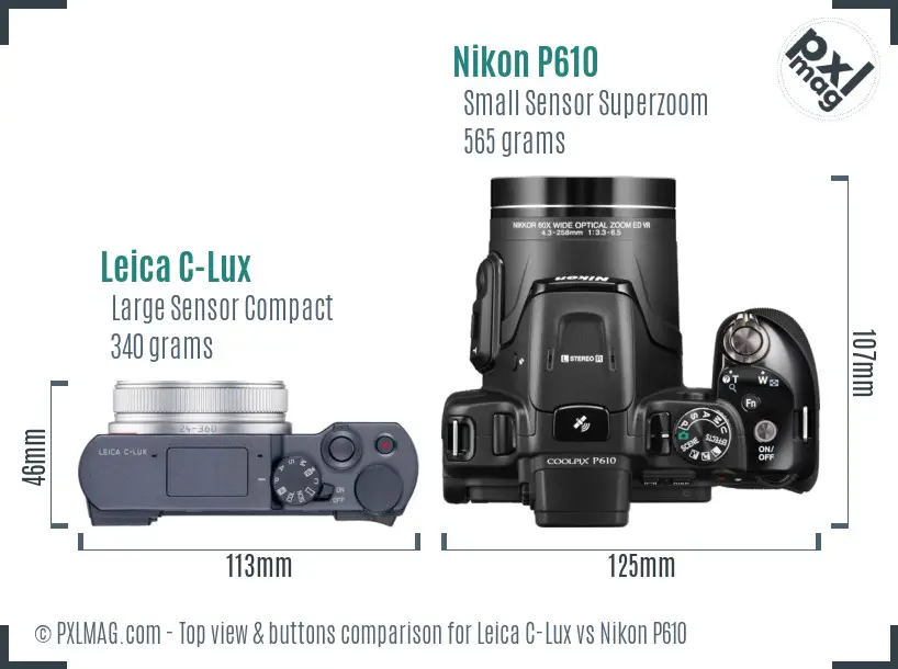 Leica C-Lux vs Nikon P610 top view buttons comparison