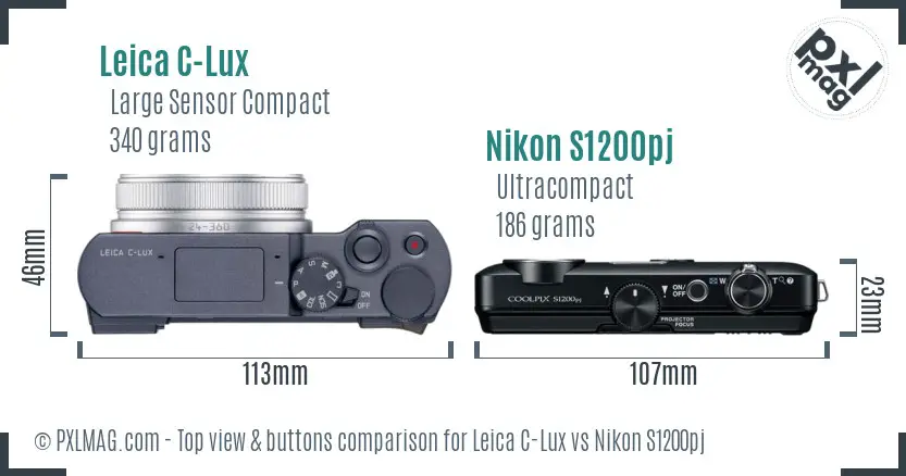 Leica C-Lux vs Nikon S1200pj top view buttons comparison