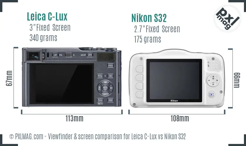 Leica C-Lux vs Nikon S32 Screen and Viewfinder comparison
