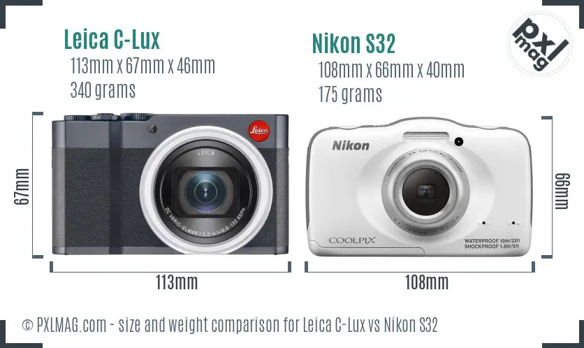 Leica C-Lux vs Nikon S32 size comparison