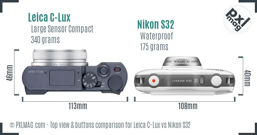 Leica C-Lux vs Nikon S32 top view buttons comparison