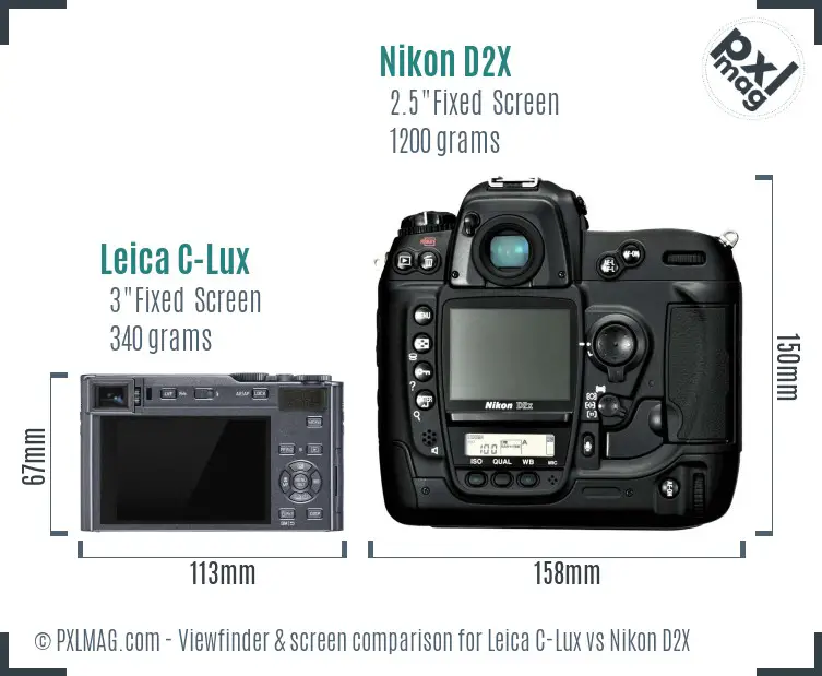 Leica C-Lux vs Nikon D2X Screen and Viewfinder comparison
