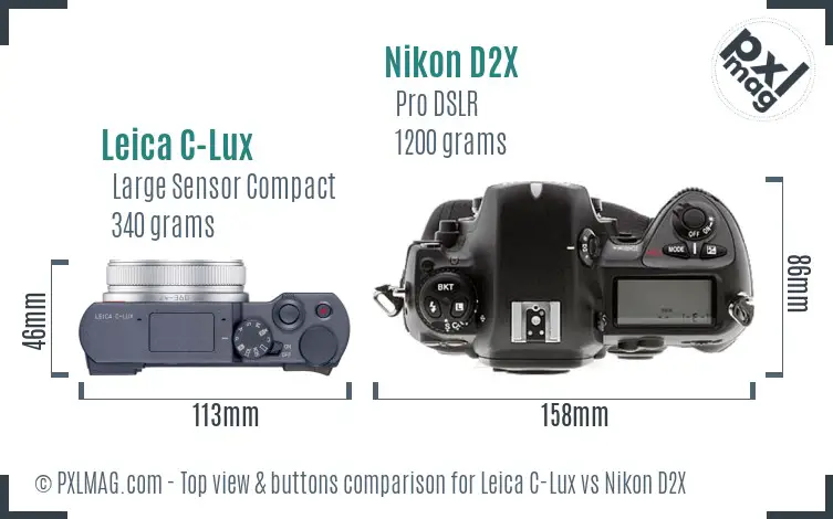Leica C-Lux vs Nikon D2X top view buttons comparison