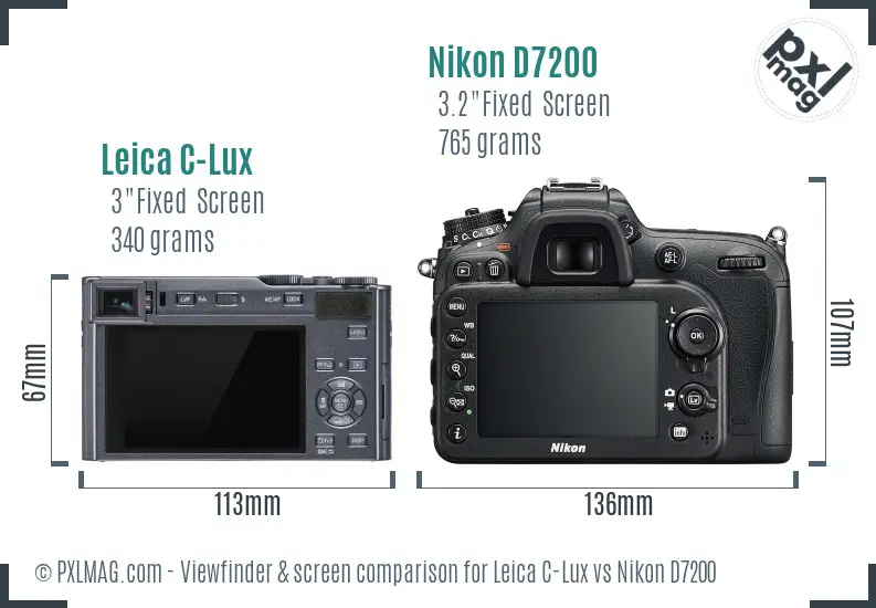 Leica C-Lux vs Nikon D7200 Screen and Viewfinder comparison