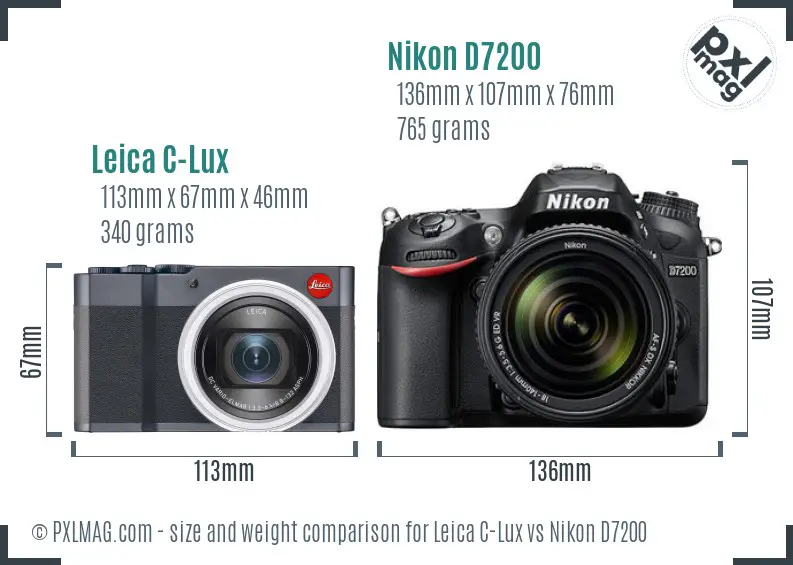 Leica C-Lux vs Nikon D7200 size comparison