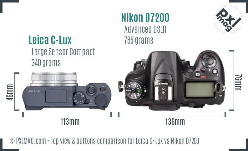 Leica C-Lux vs Nikon D7200 top view buttons comparison