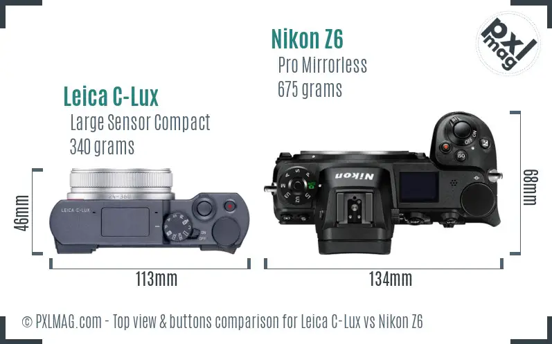 Leica C-Lux vs Nikon Z6 top view buttons comparison