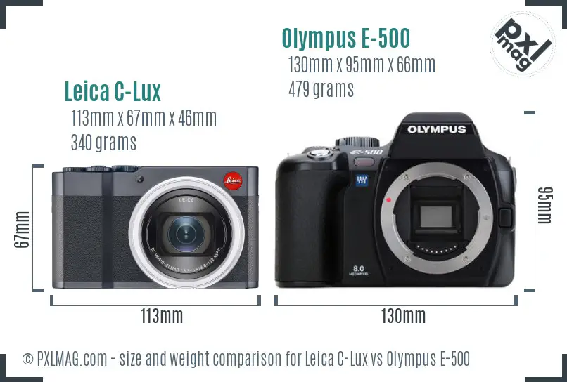 Leica C-Lux vs Olympus E-500 size comparison