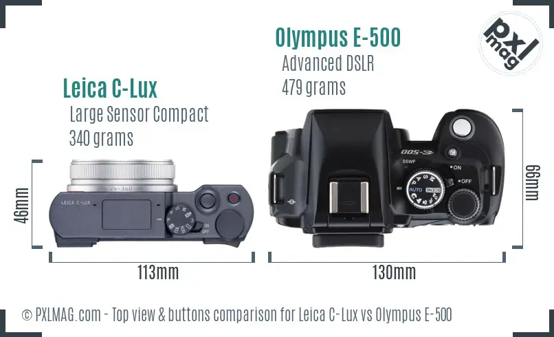 Leica C-Lux vs Olympus E-500 top view buttons comparison