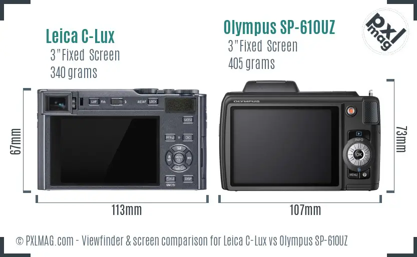 Leica C-Lux vs Olympus SP-610UZ Screen and Viewfinder comparison