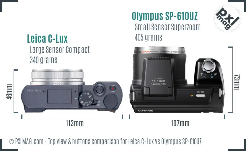 Leica C-Lux vs Olympus SP-610UZ top view buttons comparison