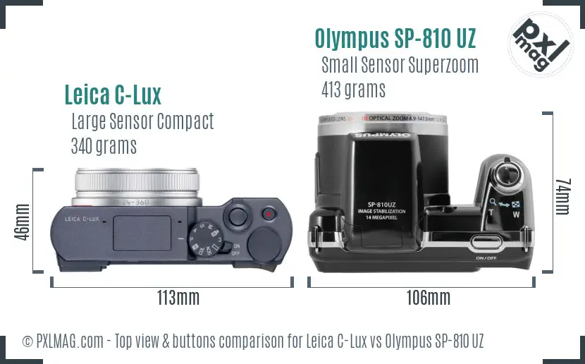 Leica C-Lux vs Olympus SP-810 UZ top view buttons comparison
