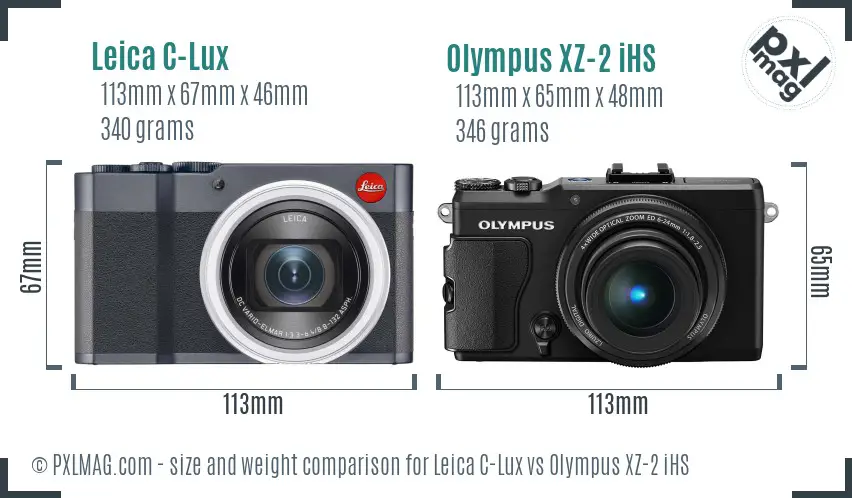 Leica C-Lux vs Olympus XZ-2 iHS size comparison