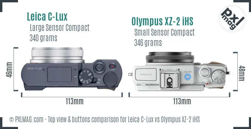 Leica C-Lux vs Olympus XZ-2 iHS top view buttons comparison