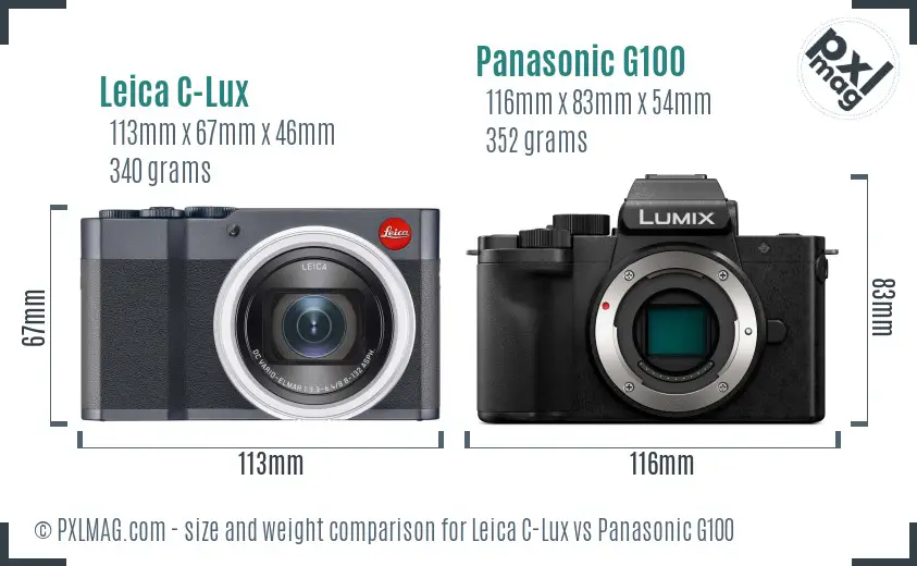 Leica C-Lux vs Panasonic G100 size comparison