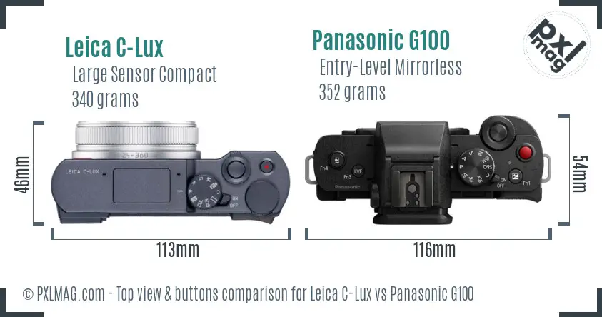 Leica C-Lux vs Panasonic G100 top view buttons comparison