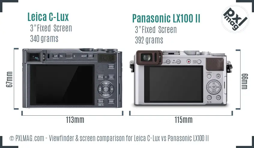 Leica C-Lux vs Panasonic LX100 II Screen and Viewfinder comparison
