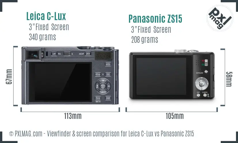 Leica C-Lux vs Panasonic ZS15 Screen and Viewfinder comparison