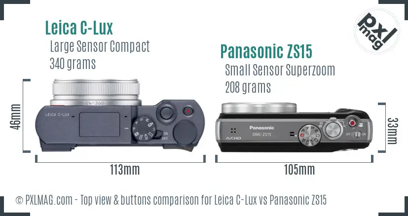 Leica C-Lux vs Panasonic ZS15 top view buttons comparison