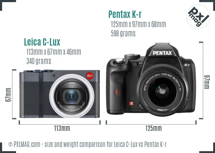 Leica C-Lux vs Pentax K-r size comparison