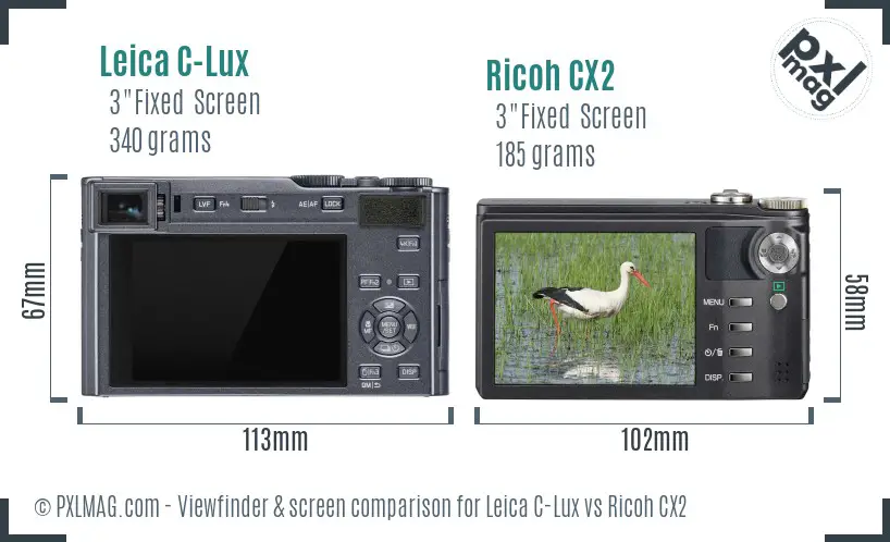 Leica C-Lux vs Ricoh CX2 Screen and Viewfinder comparison