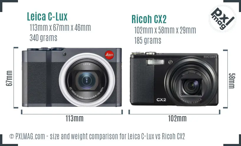 Leica C-Lux vs Ricoh CX2 size comparison