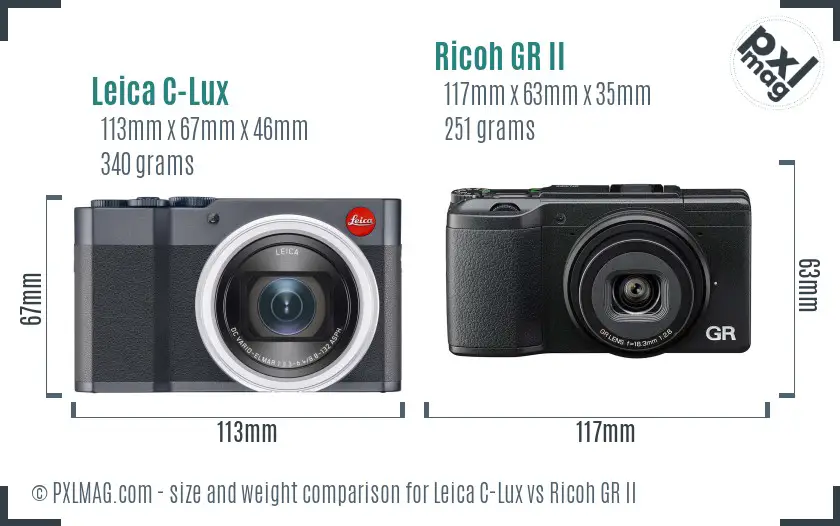 Leica C-Lux vs Ricoh GR II size comparison