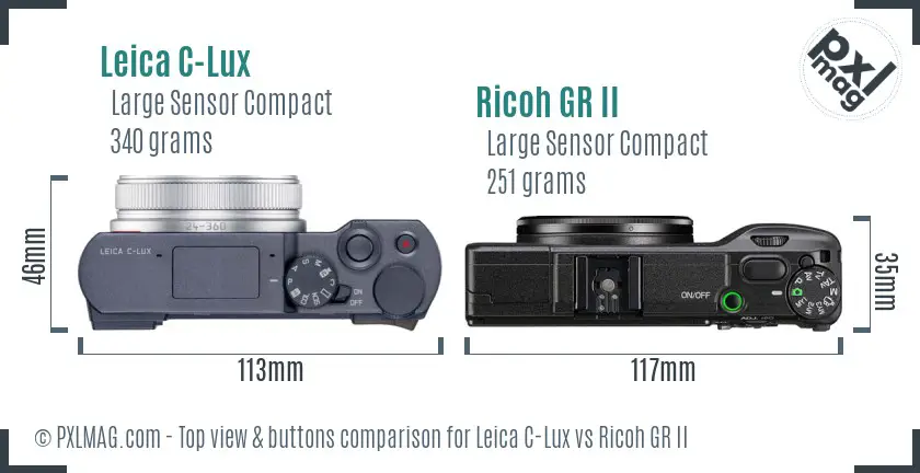 Leica C-Lux vs Ricoh GR II top view buttons comparison