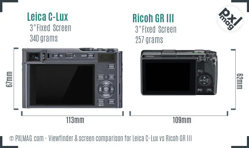 Leica C-Lux vs Ricoh GR III Screen and Viewfinder comparison