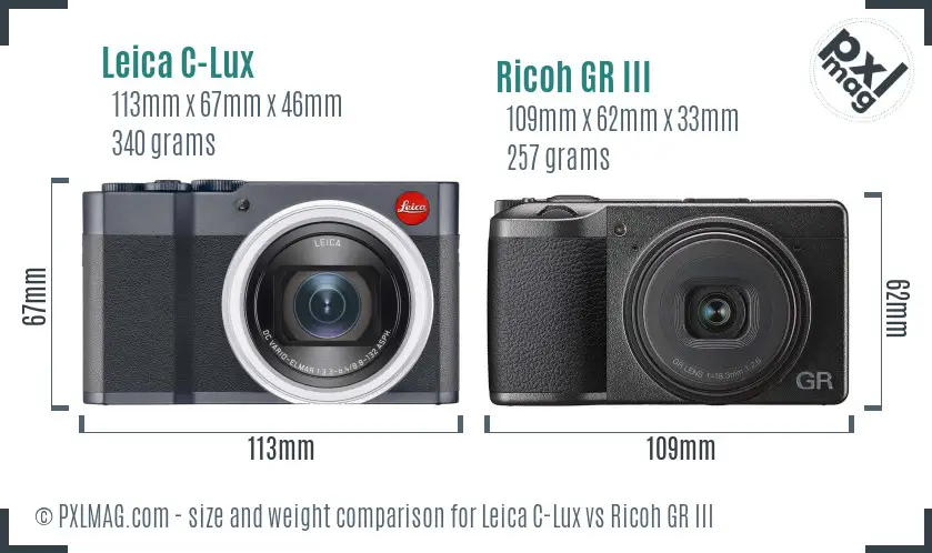 Leica C-Lux vs Ricoh GR III size comparison