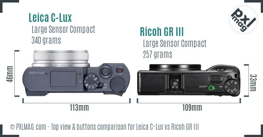 Leica C-Lux vs Ricoh GR III top view buttons comparison