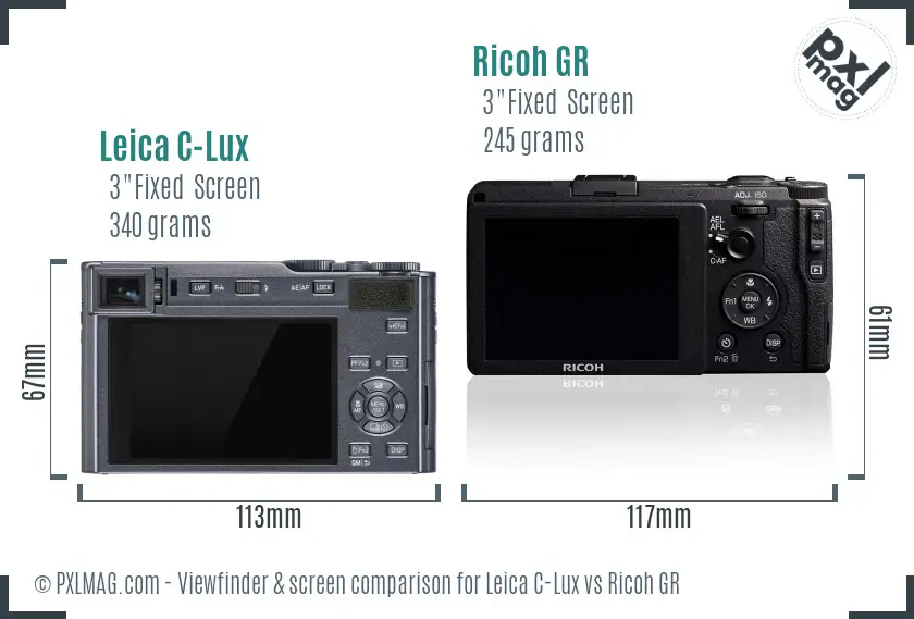 Leica C-Lux vs Ricoh GR Screen and Viewfinder comparison