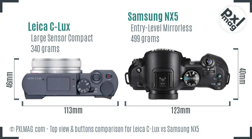 Leica C-Lux vs Samsung NX5 top view buttons comparison