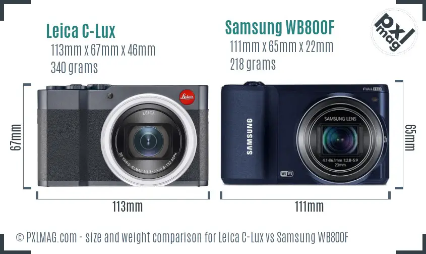 Leica C-Lux vs Samsung WB800F size comparison