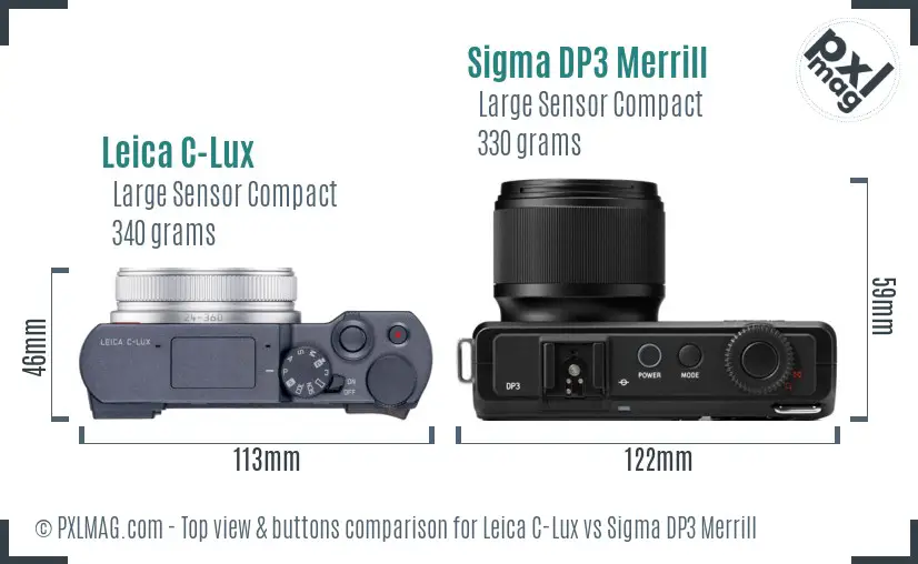 Leica C-Lux vs Sigma DP3 Merrill top view buttons comparison