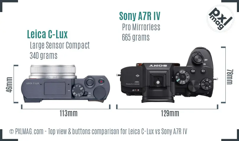 Leica C-Lux vs Sony A7R IV top view buttons comparison
