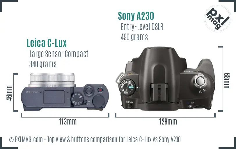 Leica C-Lux vs Sony A230 top view buttons comparison