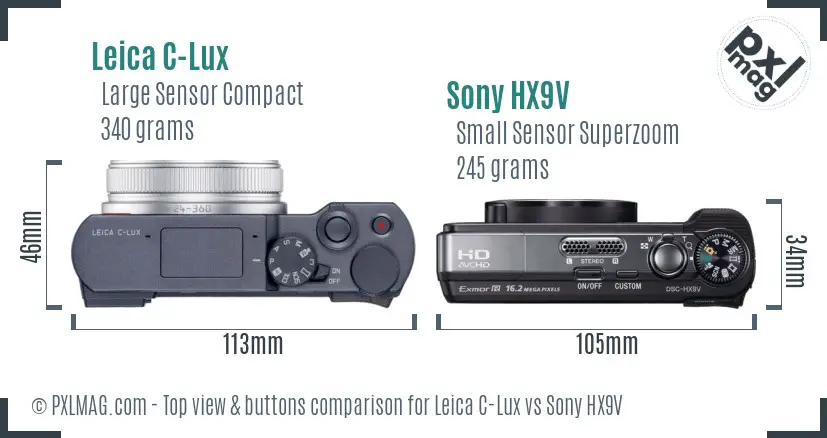 Leica C-Lux vs Sony HX9V top view buttons comparison