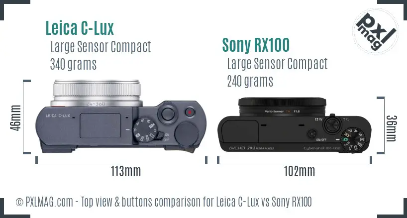 Leica C-Lux vs Sony RX100 top view buttons comparison